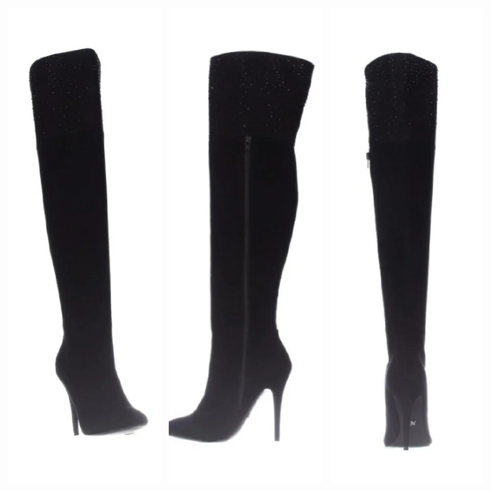 ABS Allen Schwartz Maraeah studded suede over the knee thigh high black boots 10
